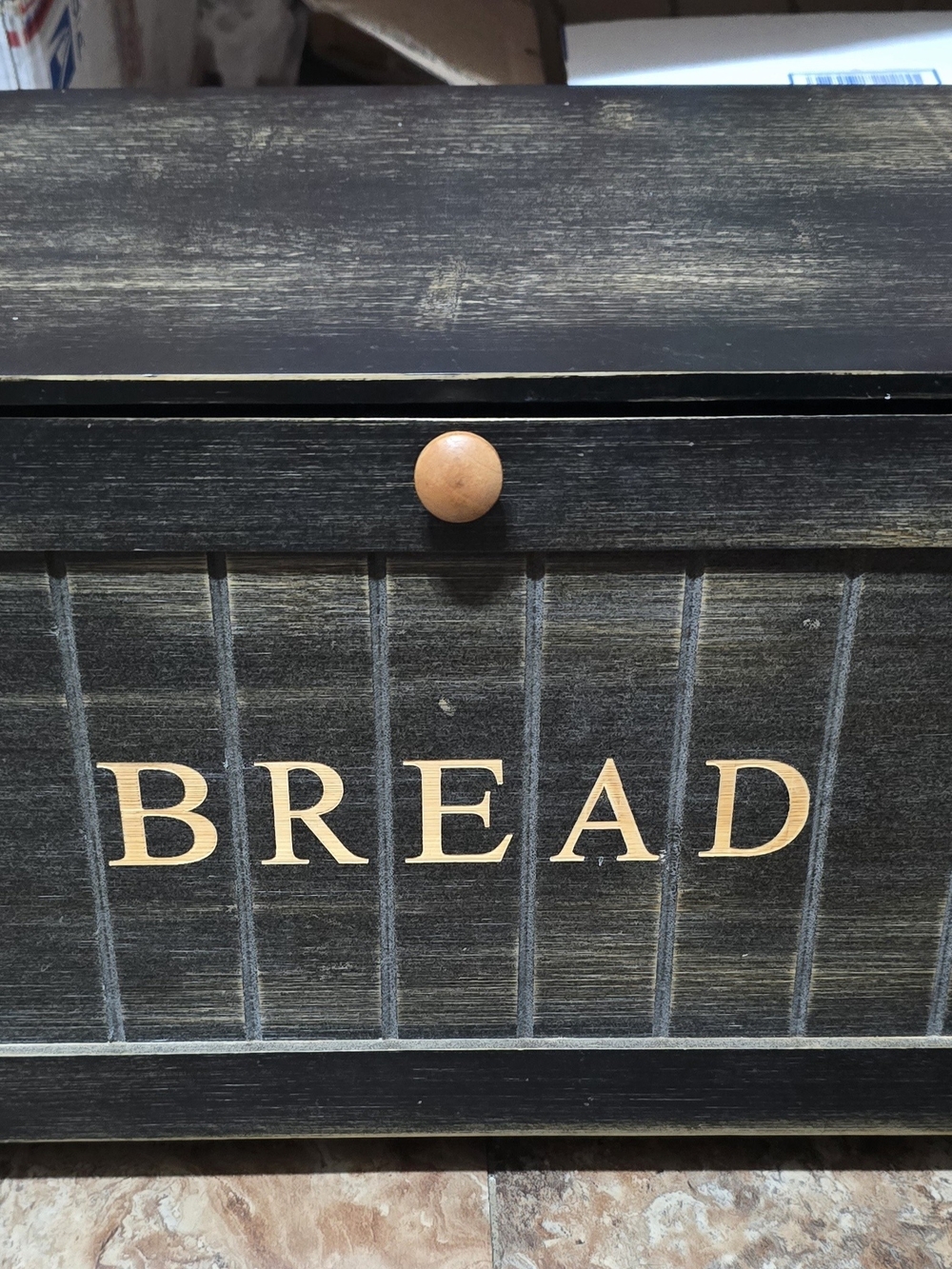 Wooden Black Bread Box with Natural Knob - Rustic Kitchen Storage